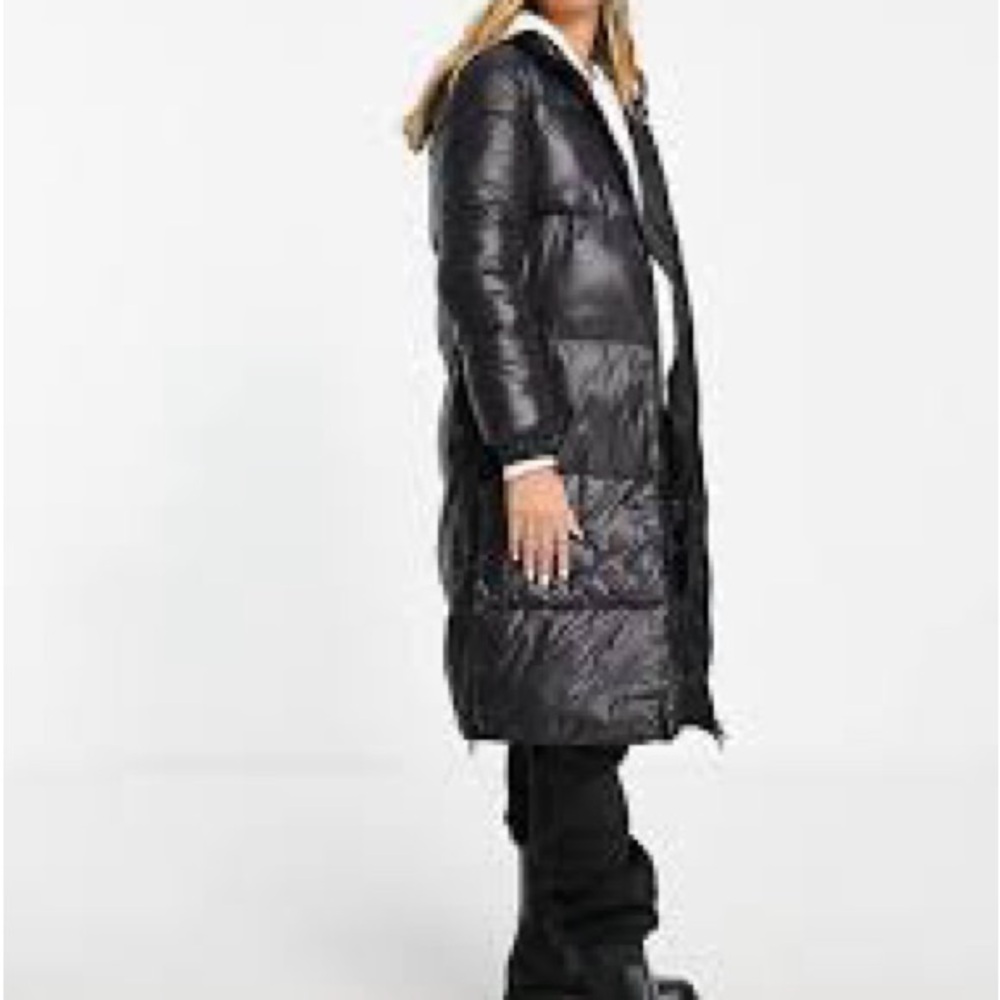Black Quilted Puffer Coat with High Collar